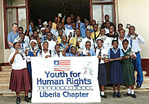 Photo: Youth for Human Rights International (YHRI) publishes materials to educate youth all over the world, such as these youngsters in Monrovia, Liberia, who formed their own chapter of YHRI.